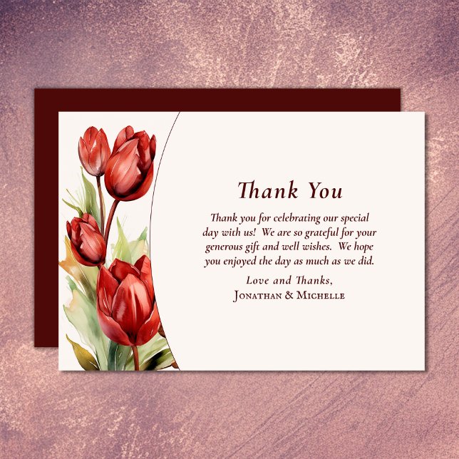 Hochzeitsfeier mit Rotem Tulips Dankeskarte (Watercolor Red Tulips Spring Floral Wedding Thank You Card)