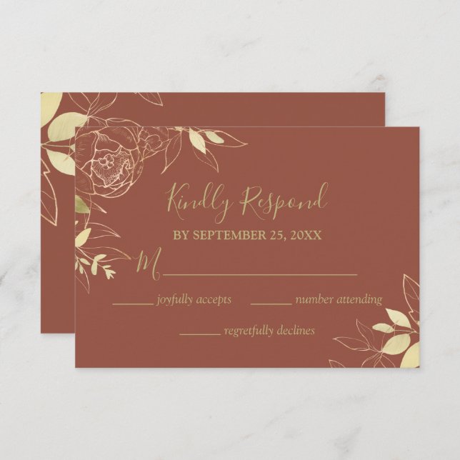 Hochzeitsfeier mit Terracotta & Gold Peony RSVP Karte (Vorne/Hinten)