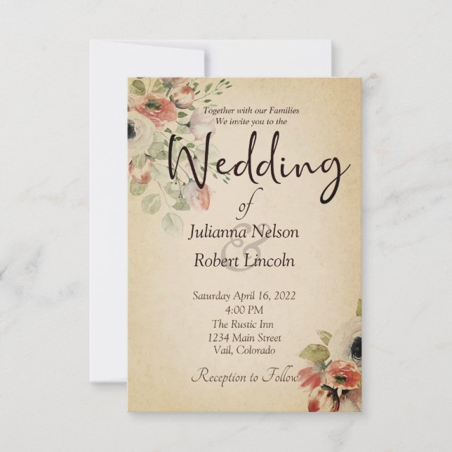 Hochzeitsfeier mit tiefrosa Blumen Einladung (Vorderseite)