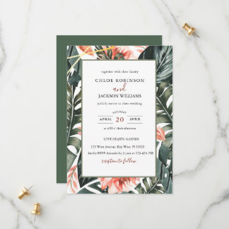 Hochzeitsfeier mit tropischer Vegetation Save The Date