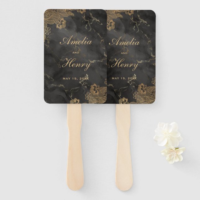 Hochzeitsfeier mit Verziertem schwarzem Marmor Fächer (Vorne und Hinten)