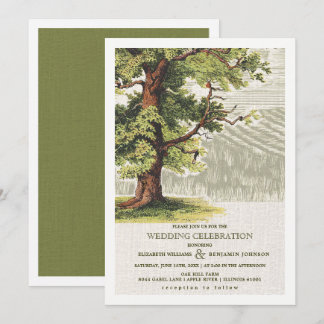 Hochzeitsfeier mit Vintagem Eichenbaum Einladung