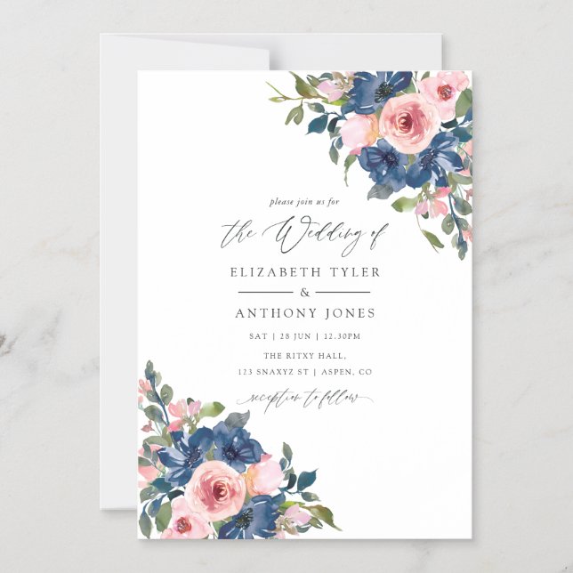 Hochzeitsfeier mit Wasserfarbe und Blütenblüte Magneteinladung (Vorderseite)