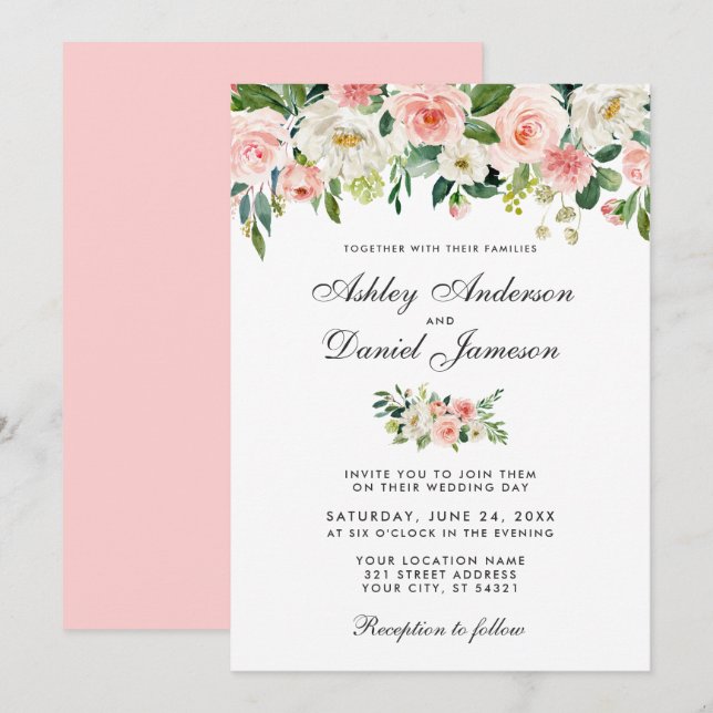 Hochzeitsfeier mit weißem Blütenrot P Einladung (Vorne/Hinten)