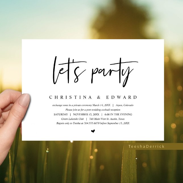 Hochzeitsfeier, modern Minimalistisch, lasse Party Einladung (Let's Party, Wedding Post Wedding Elopement Brunch/ Dinner/ Party Invitation in Modern Casual Design)