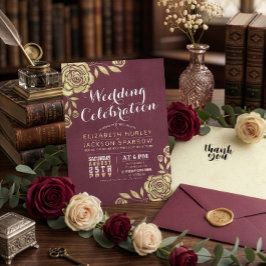 Hochzeitsfeier Moderne Gold Rose Burgund Red Einladung