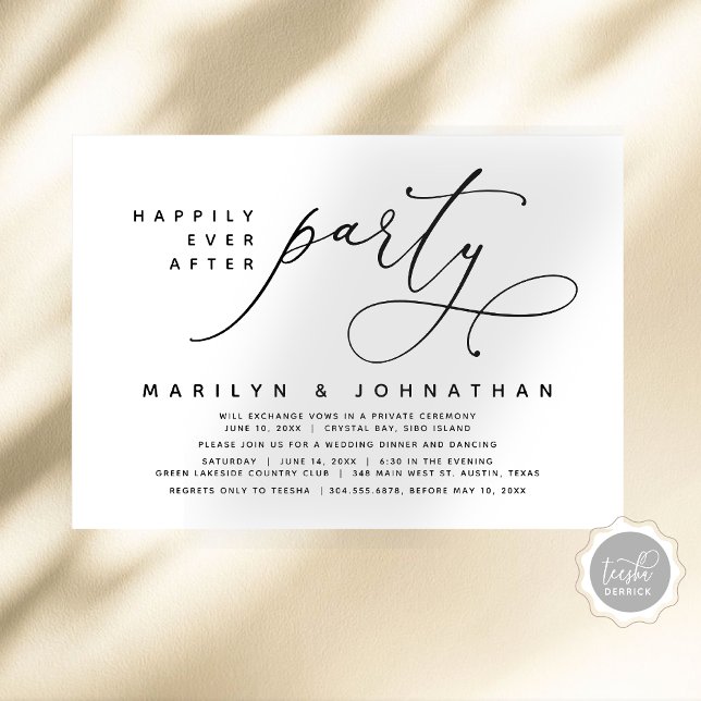Hochzeitsfeier nach dem Party glücklich Einladung (Modern Romantic Wedding Elopement Dinner, Happily Ever After Party, Digital Download Invitation Card)