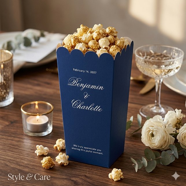 Hochzeitsfeier Name Datum Navy Popcorn Geschenkschachtel (Wedding Celebration Name Date Navy Popcorn Favor Boxes)