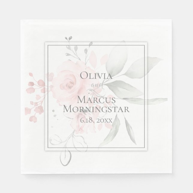 Hochzeitsfeier Napkins Blush Watercolor Rose Serviette (Vorderseite)