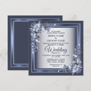Hochzeitsfeier Navy Blau Florales Gestell Silber M Einladung