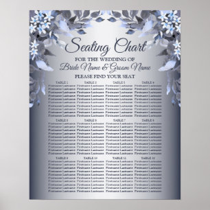 Hochzeitsfeier Navy Blue Floral Silver Gray Elegan Poster