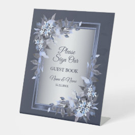 Hochzeitsfeier Navy Blue Floral Silver Gray Elegan Sockelschild