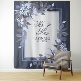 Hochzeitsfeier Navy Blue Floral Silver Gray Modern Wandteppich