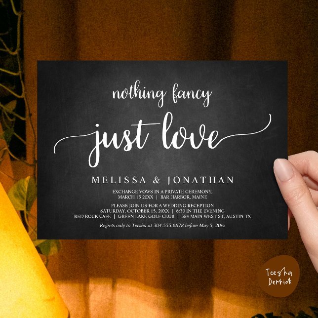 Hochzeitsfeier, nichts Extravagant nur Liebe Dinne Einladung (Wedding Elopement, Nothing Fancy Just Love Dinner Invitation Card, PDF, Rustic Cottage Chalkboard)