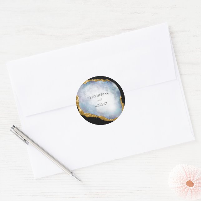 Hochzeitsfeier Pearl Golden Agate Monogram Runder Aufkleber (Umschlag)