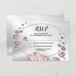 Hochzeitsfeier Pink Peach Shiny Hearts Geometric RSVP Karte