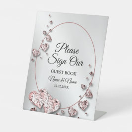 Hochzeitsfeier Pink Peach Shiny Hearts Geometric Sockelschild