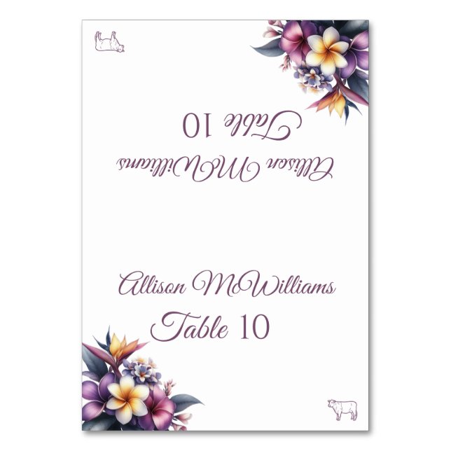 Hochzeitsfeier Platzkarte-Tropisches Blumenfleisch Tischnummer (Vorderseite)