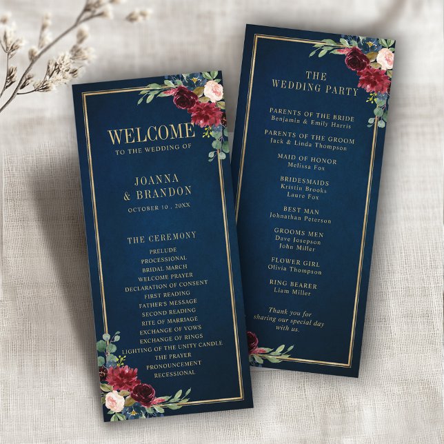 Hochzeitsfeier Programm (Navy Blue Blush Burgundy Gold Geometric Wedding Program)