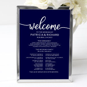 Hochzeitsfeier Programm Board Chic Navy Blue Poster