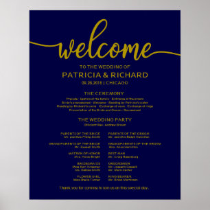 Hochzeitsfeier Programm Gold Navy Blue Poster