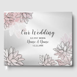 Hochzeitsfeier Rosa Weiße Blume Aquarellsilber Gästebuch