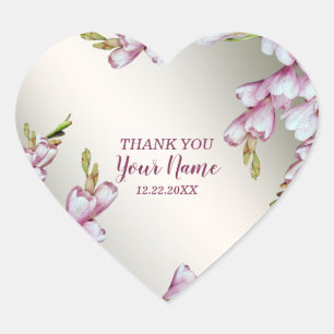 Hochzeitsfeier Rosa Weiße Blume Rustikales Elegant Herz-Aufkleber