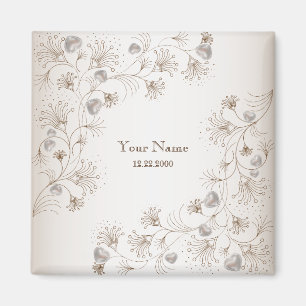 Hochzeitsfeier Tan Blumen Herz Beige Elegant Magnet