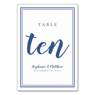 Hochzeitsfeier Tischnummer 10 Einfach Blau & Weiß