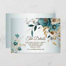 Hochzeitsfeier Türkis Weiße Blume Goldene Blätter Begleitkarte