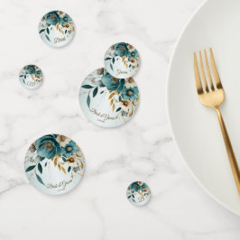 Hochzeitsfeier Türkis Weiße Blume Goldene Blätter Konfetti