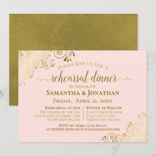Hochzeitsfeier und Abendessen in Rosa mit Gold und Einladung