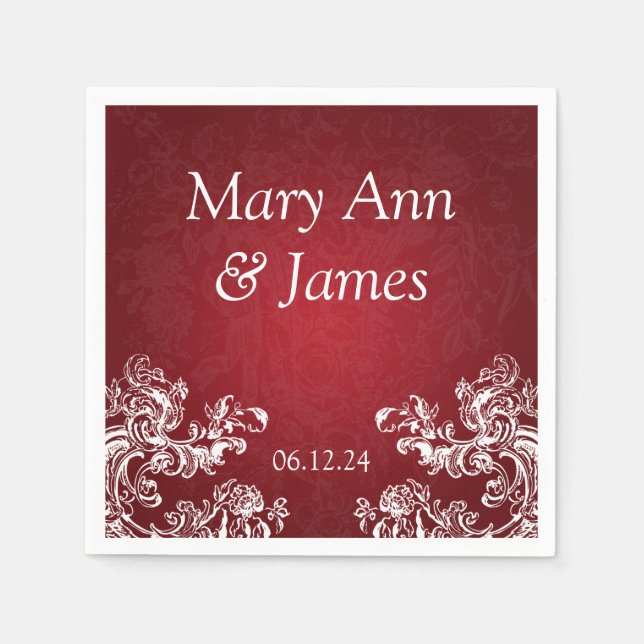 Hochzeitsfeier Vintage Wirbel 2 Rot Serviette (Vorderseite)