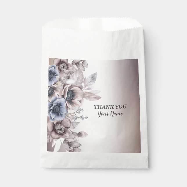 Hochzeitsfeier Wasserfarbe Pastellblau Beige Blume Geschenktütchen (Vorderseite)