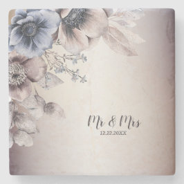 Hochzeitsfeier Wasserfarbe Pastellblau Beige Blume Steinuntersetzer