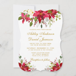 Hochzeitsfeier Wasserfarben Blumenpoinsettia Gold Einladung