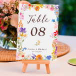 Hochzeitsfeier Wildblumen Boho garden Tischnummer<br><div class="desc">Boho Garden Sommerblumen Foto Wildblumen Hochzeit Tischnummer-Karte mit hübschen handgemalten Wildblumen in Rosa,  Gelb,  Blau,  lila,  Rot und Orange,  ein Rahmen von Blume mit einem eleganten Skript Typografie.</div>