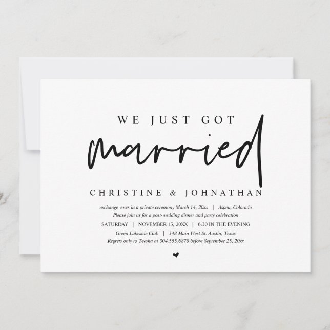 Hochzeitsfeier, wir haben gerade Verheiratete Einl Einladung (Vorderseite)