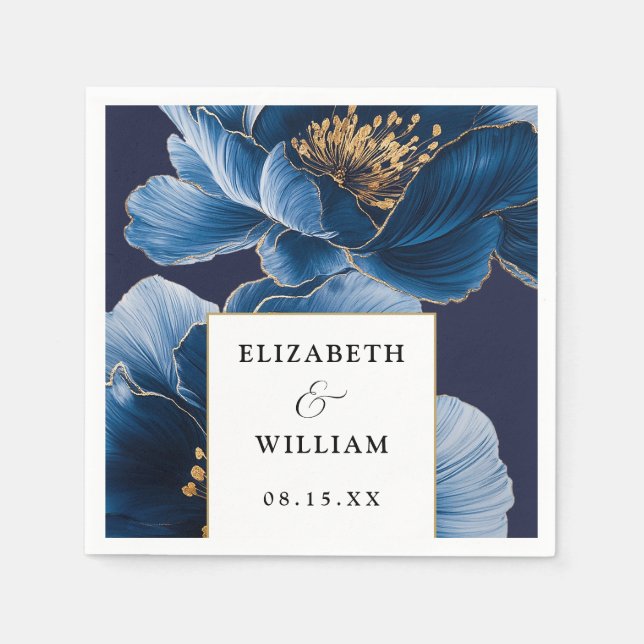 Hochzeitsfeiern in Blau und Gold Serviette (Vorderseite)