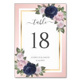 Hochzeitsfeiern in Navy Blue und Blush Floral Tisc Tischnummer