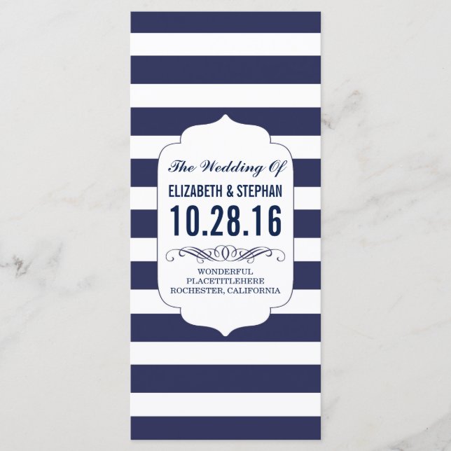 Hochzeitsfeiern in Navy und Weiß Programm (Vorderseite)