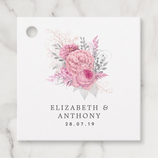 Hochzeitsfeiern in Rosa, Silber und Weiß Geschenkanhänger (Vorderseite)