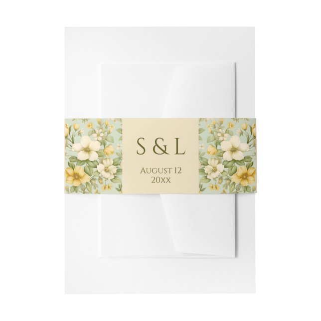 Hochzeitsfeiern in sanften grünen und beigen Blume Einladungsbanderole (Vorderseite Beispiel)