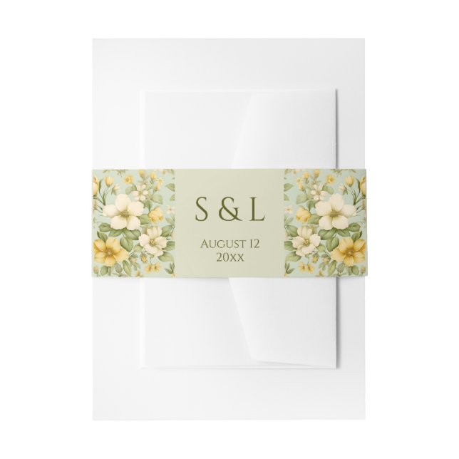 Hochzeitsfeiern in sanften grünen und beigen Blume Einladungsbanderole (Vorderseite Beispiel)
