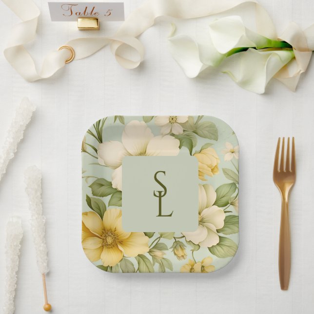 Hochzeitsfeiern in sanften grünen und beigen Blume Pappteller (Hochzeit)