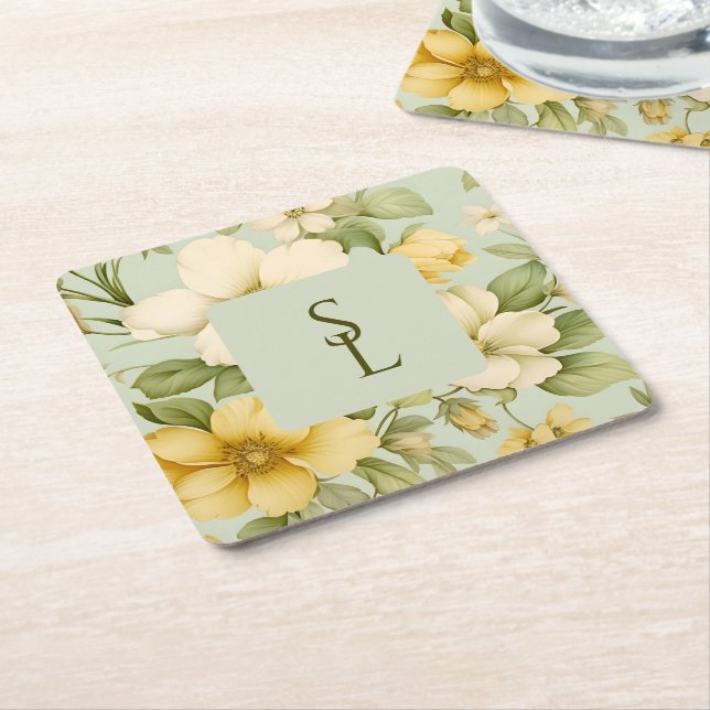 Hochzeitsfeiern in sanften grünen und beigen Blume Rechteckiger Pappuntersetzer (angewinkelt)