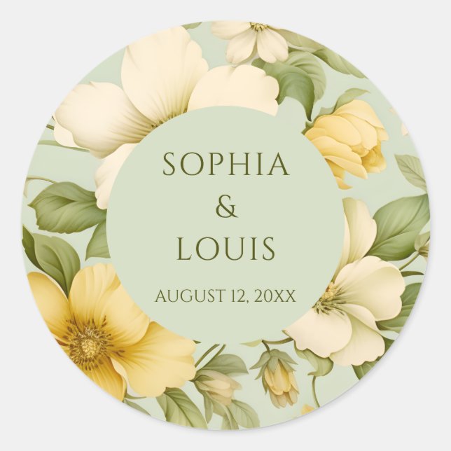 Hochzeitsfeiern in sanften grünen und beigen Blume Runder Aufkleber (Vorderseite)