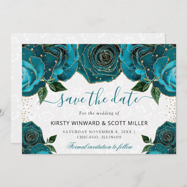 Hochzeitsfeiern mit Aquamariner Wasserfarbe und Go Save The Date (Vorne/Hinten)