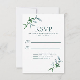 Hochzeitsfeiern mit blauem grünem Blumenstrauß RSVP Karte