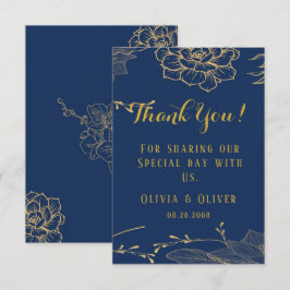 Hochzeitsfeiern mit Blauen und Goldblumen Dankeskarte